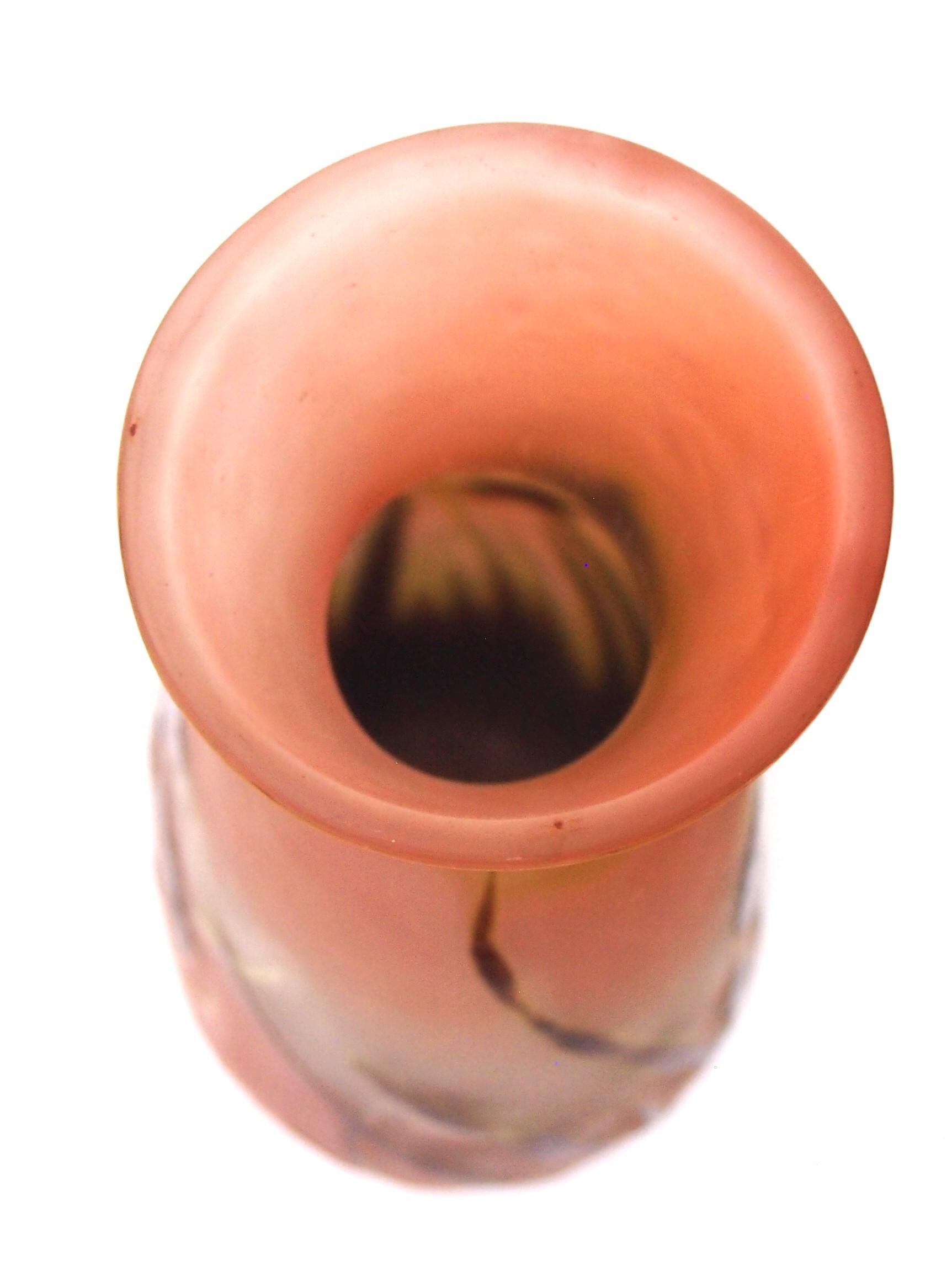 Art Glass French Art Nouveau Brown & Pink Signed Emile Gallé Iris Cameo Glass Vase c1910 For Sale