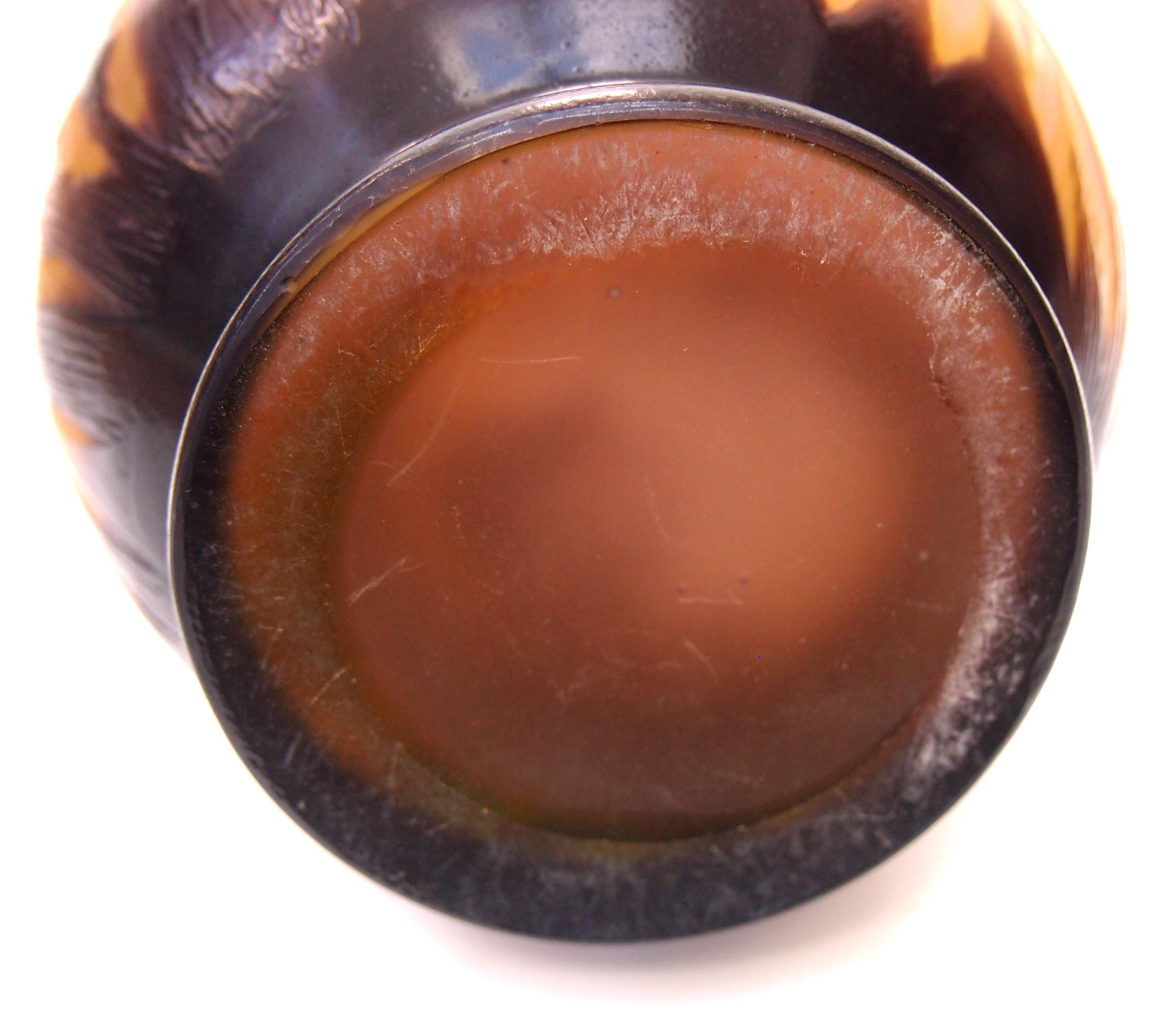 French Art Nouveau Brown & Pink Signed Emile Gallé Iris Cameo Glass Vase c1910 For Sale 2