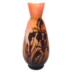 Vaso in vetro marrone e rosa Art Nouveau francese firmato Emile Gallé Iris Cameo c1910