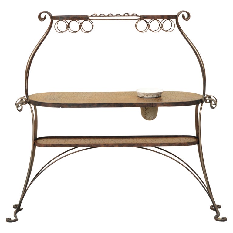 French Art Nouveau Brutalist Mid Century Scrolling Iron Kitchen Island Bar  Table