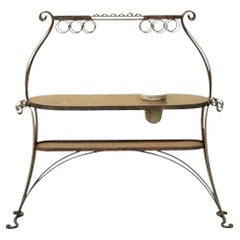 French Art Nouveau Brutalist Mid Century Scrolling Iron Kitchen Island Bar Table