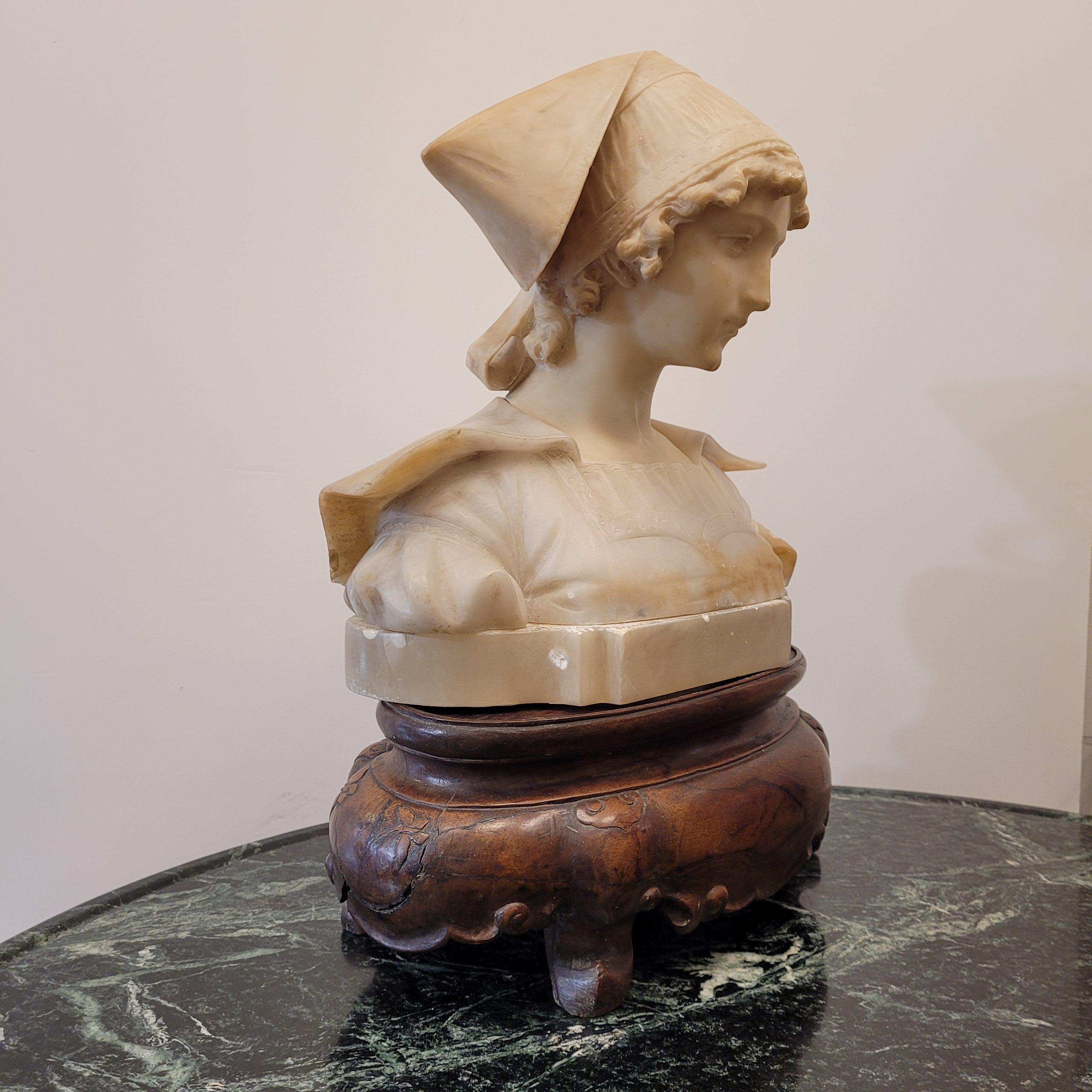 French Art Nouveau  Bust of a “Breton woman”  alabaster wood For Sale 4