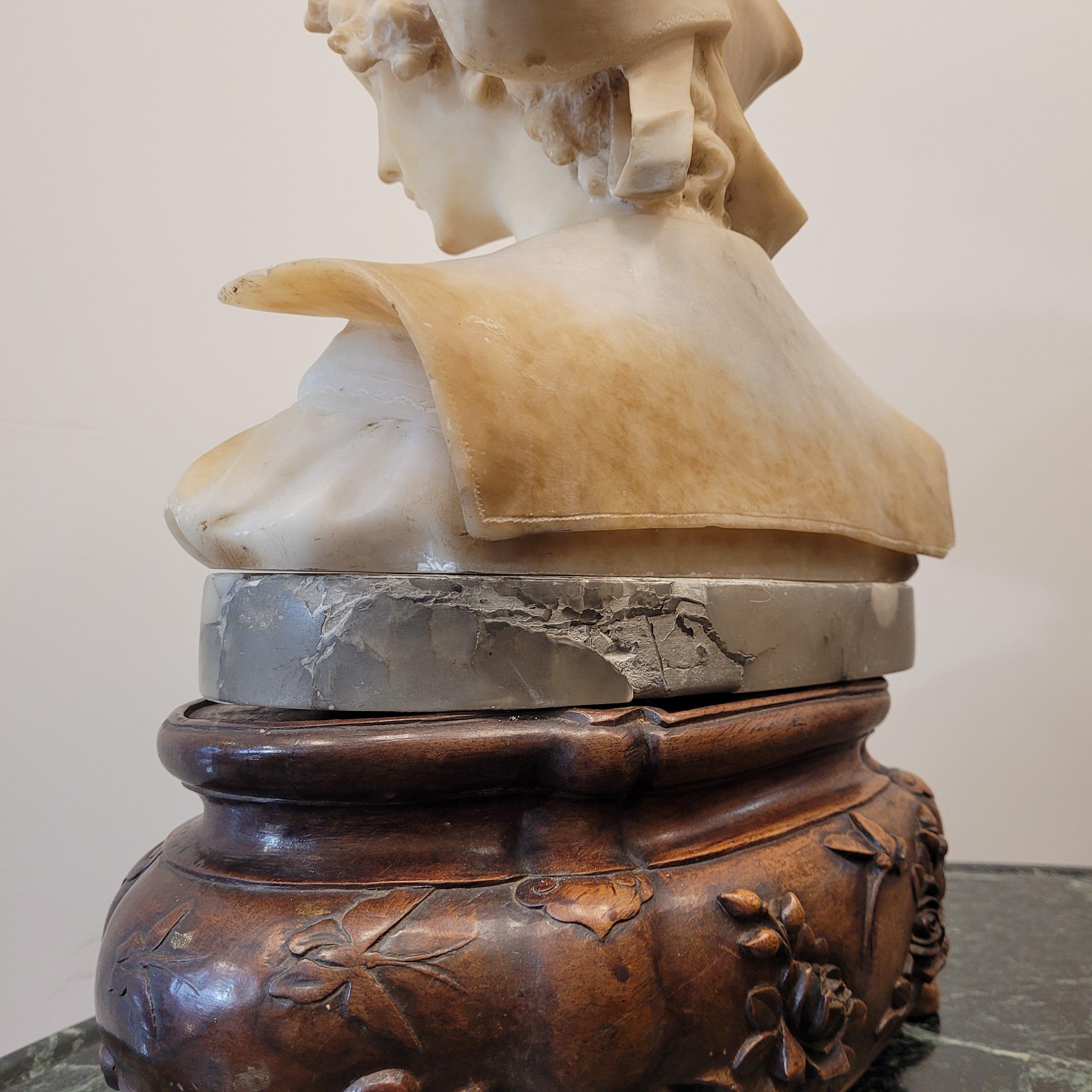 French Art Nouveau  Bust of a “Breton woman”  alabaster wood For Sale 9