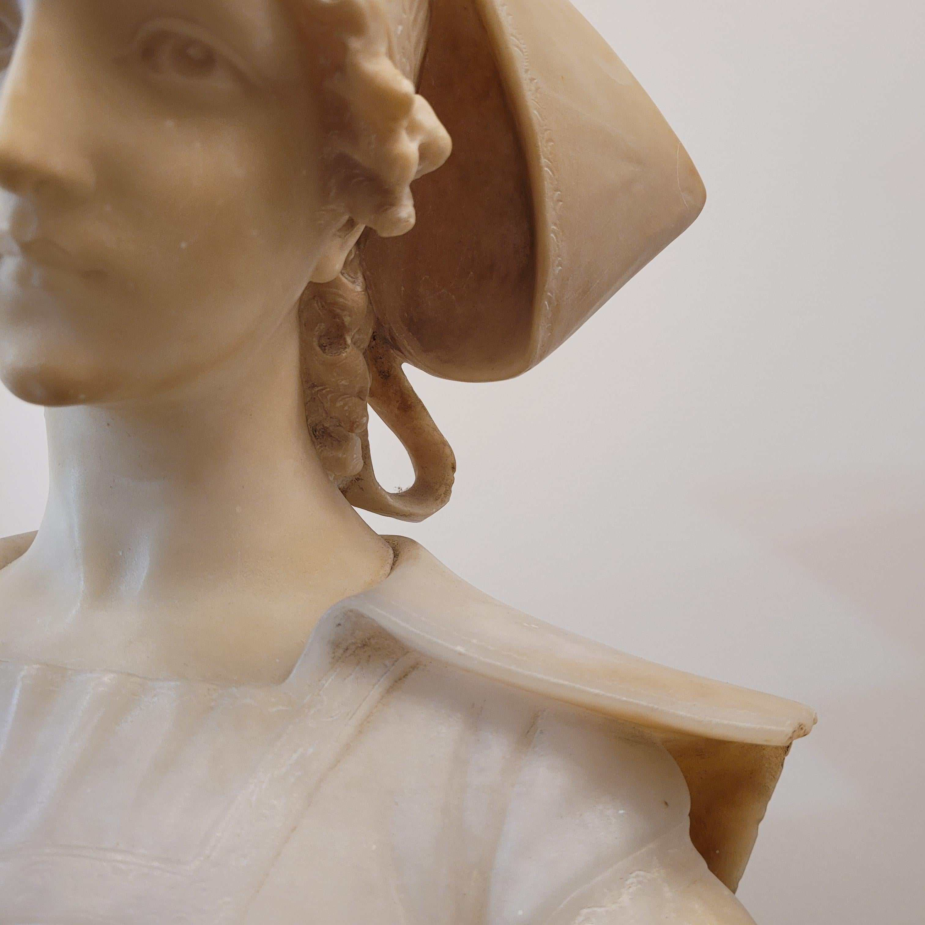 French Art Nouveau  Bust of a “Breton woman”  alabaster wood For Sale 12
