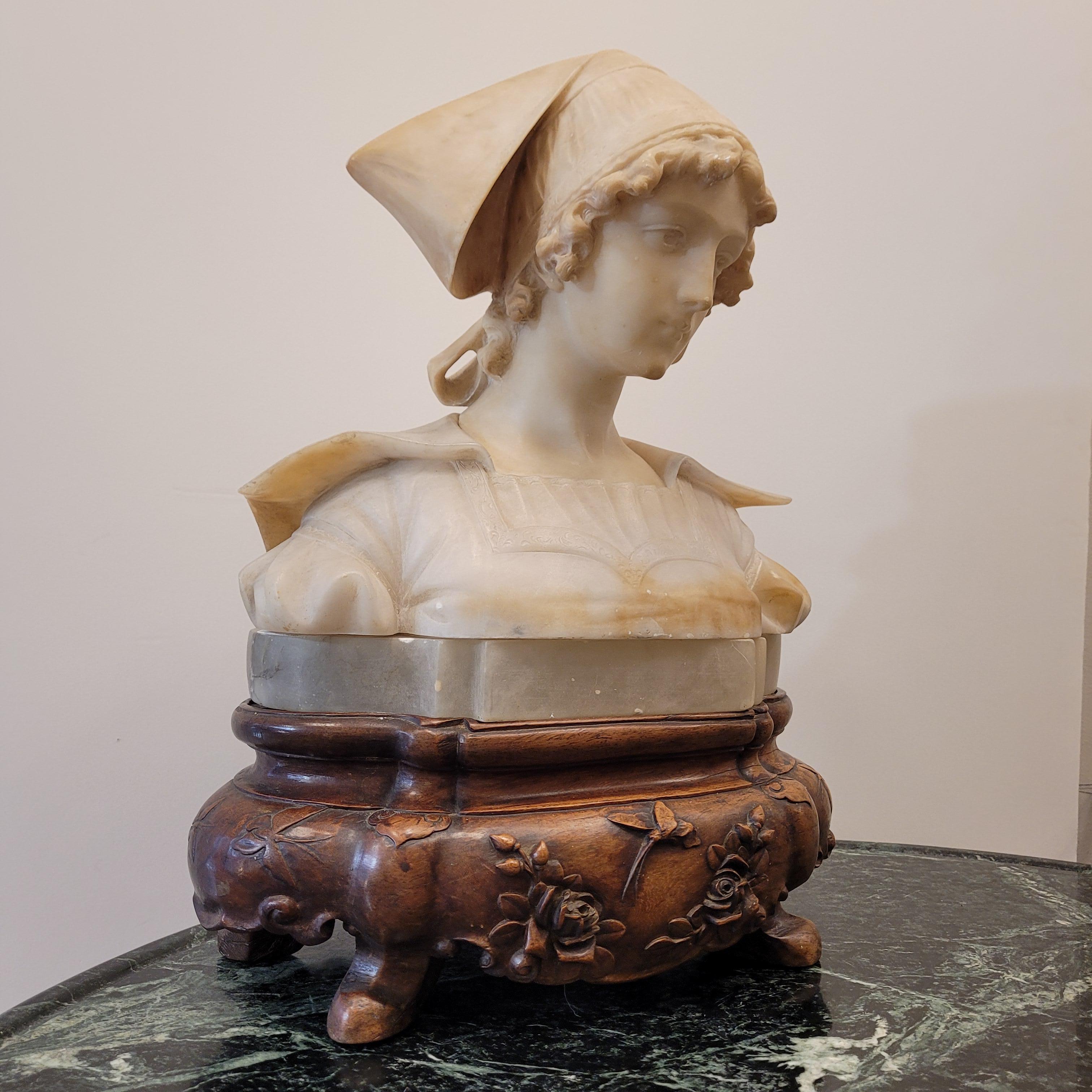 French Art Nouveau  Bust of a “Breton woman”  alabaster wood For Sale 13