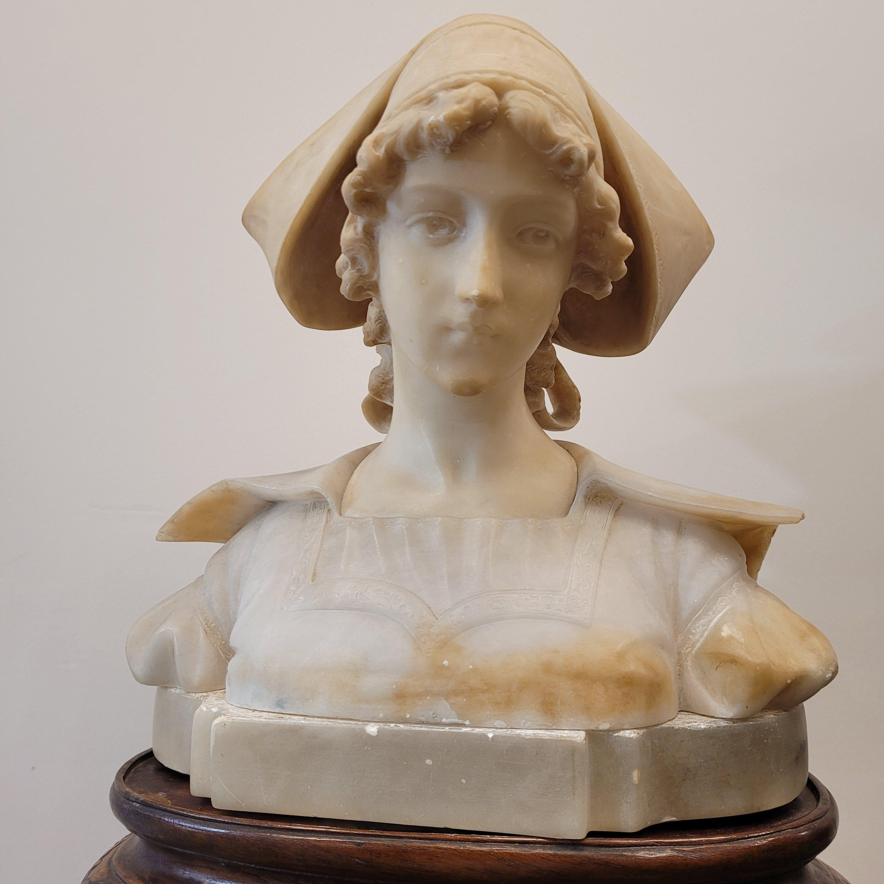 Alabaster French Art Nouveau  Bust of a “Breton woman”  alabaster wood For Sale