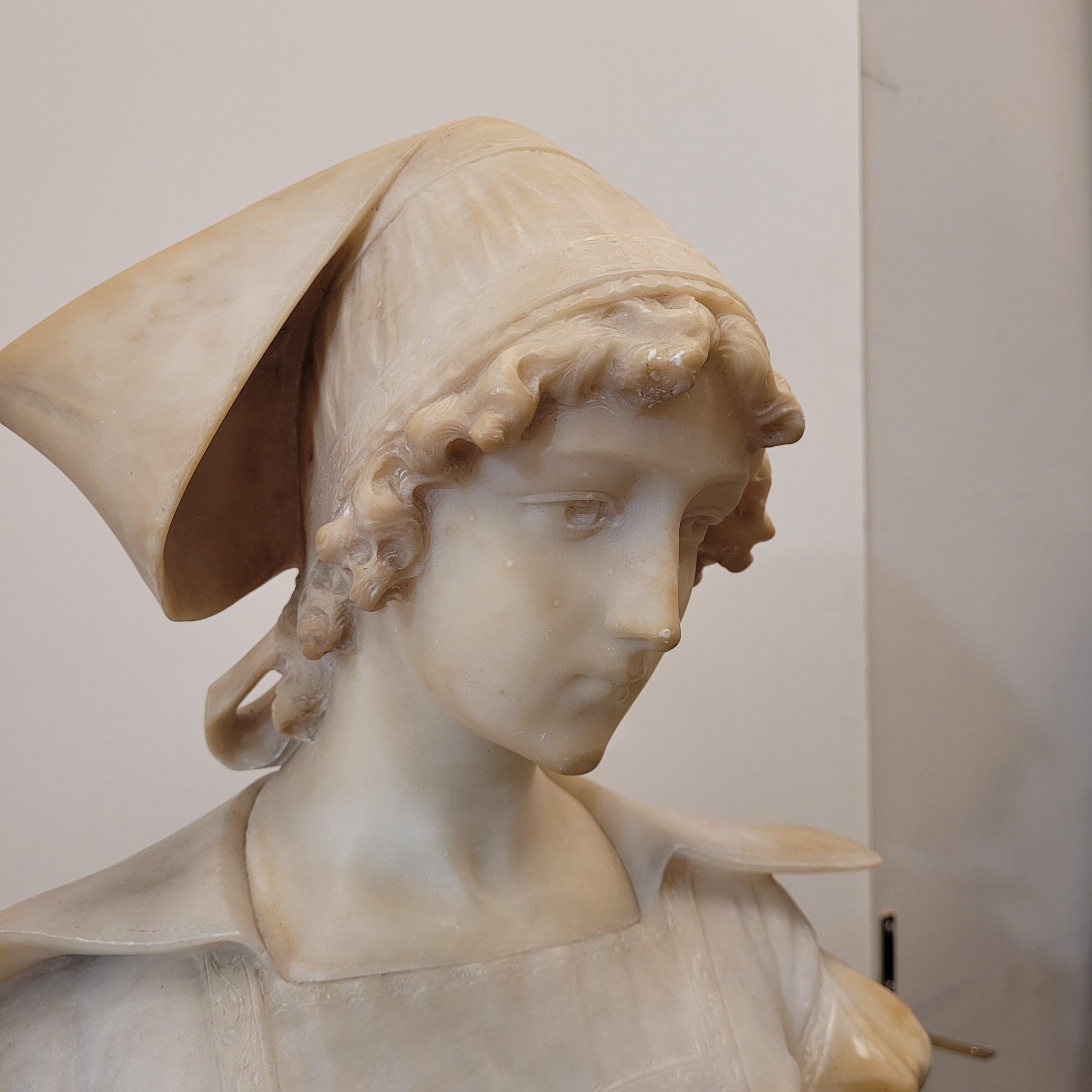 French Art Nouveau  Bust of a “Breton woman”  alabaster wood For Sale 1