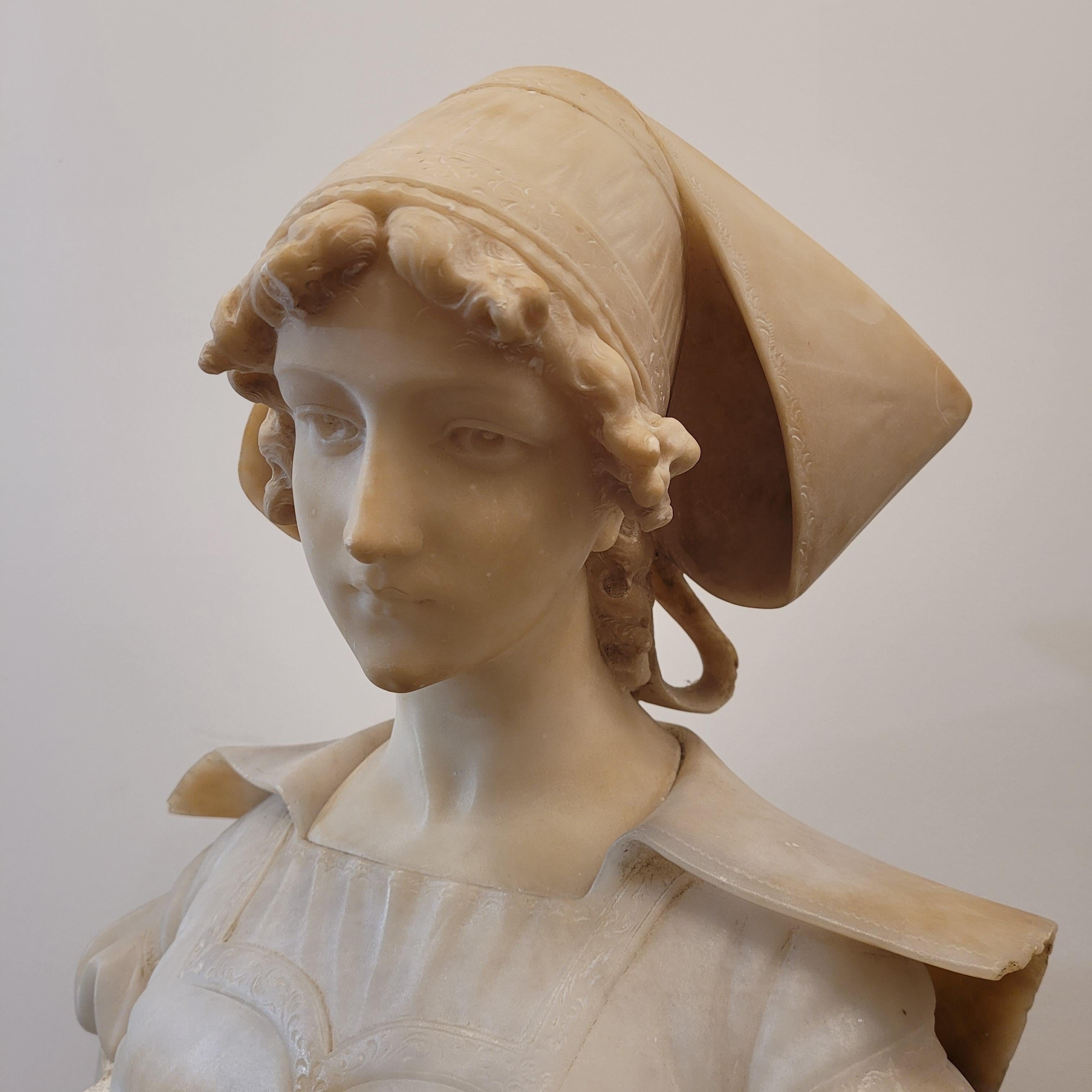 French Art Nouveau  Bust of a “Breton woman”  alabaster wood For Sale 2