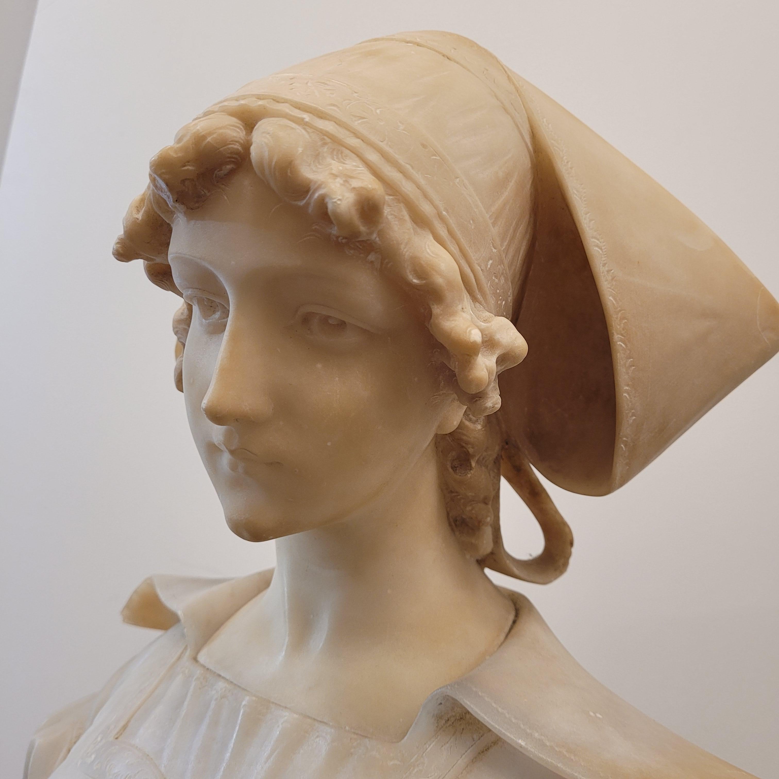 French Art Nouveau  Bust of a “Breton woman”  alabaster wood For Sale 3