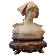 Französischer Jugendstil  Bust einer bretonischen Frau  Alabasterholz