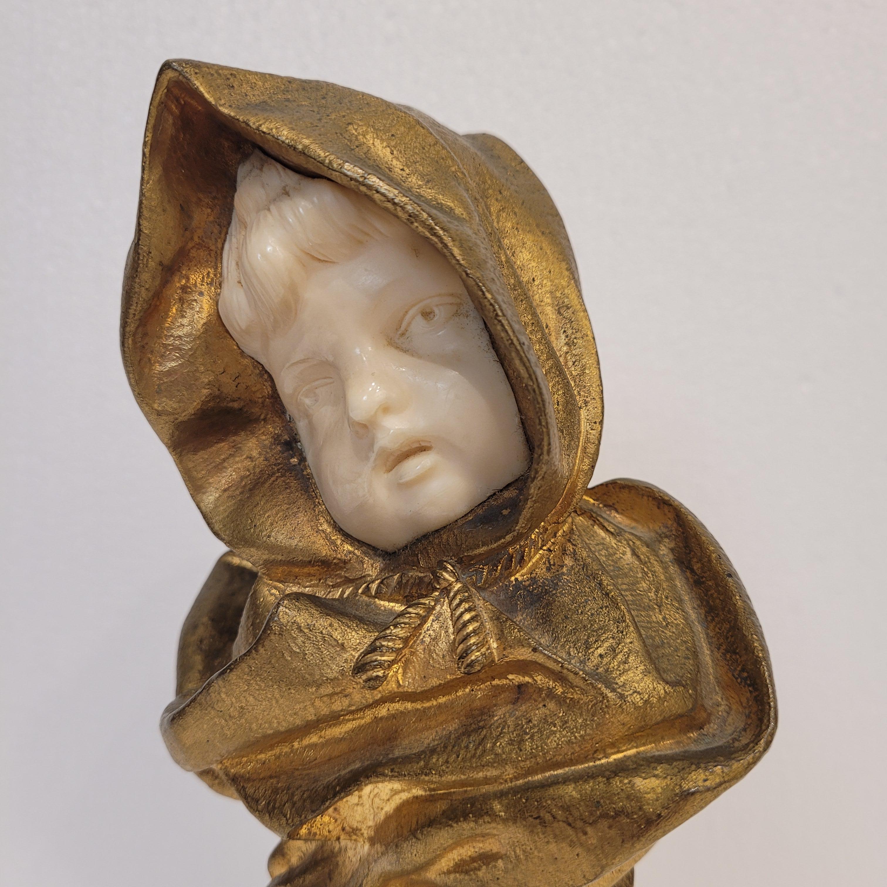 Buste d'enfant en marbre chrysoelephantine Art nouveau français, d'après G. de Thouin en vente 4