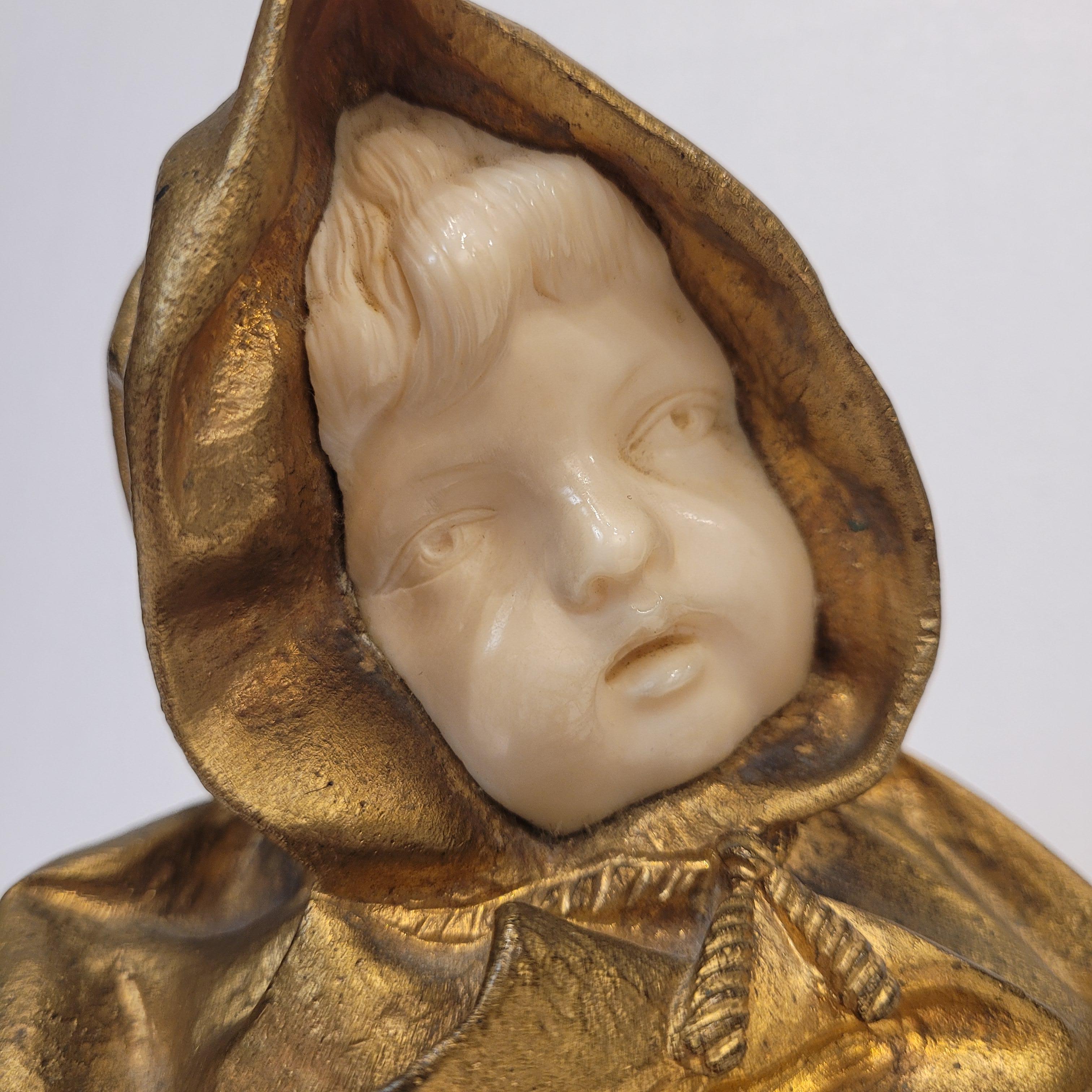 Buste d'enfant en marbre chrysoelephantine Art nouveau français, d'après G. de Thouin en vente 13
