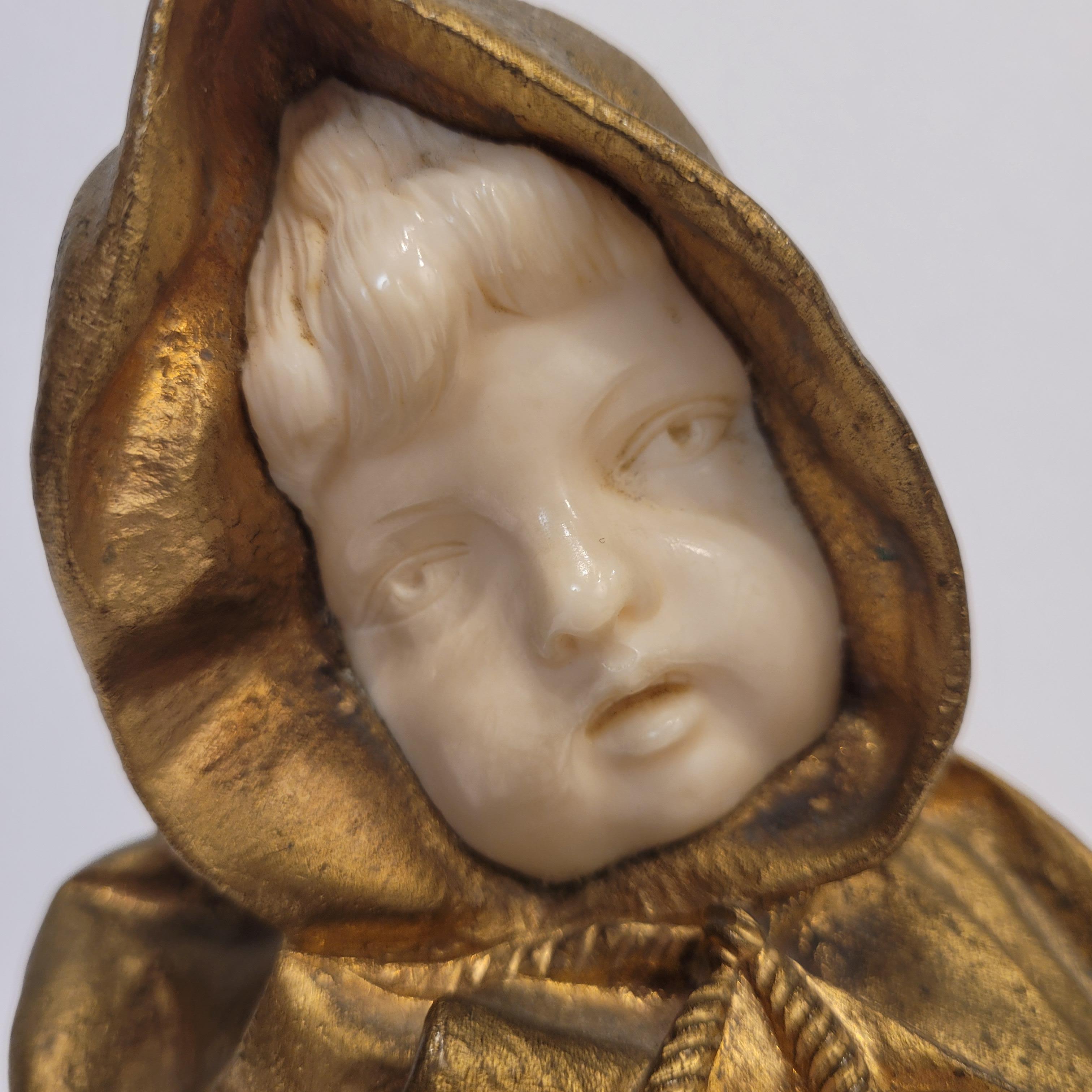 Buste d'enfant en marbre chrysoelephantine Art nouveau français, d'après G. de Thouin en vente 14