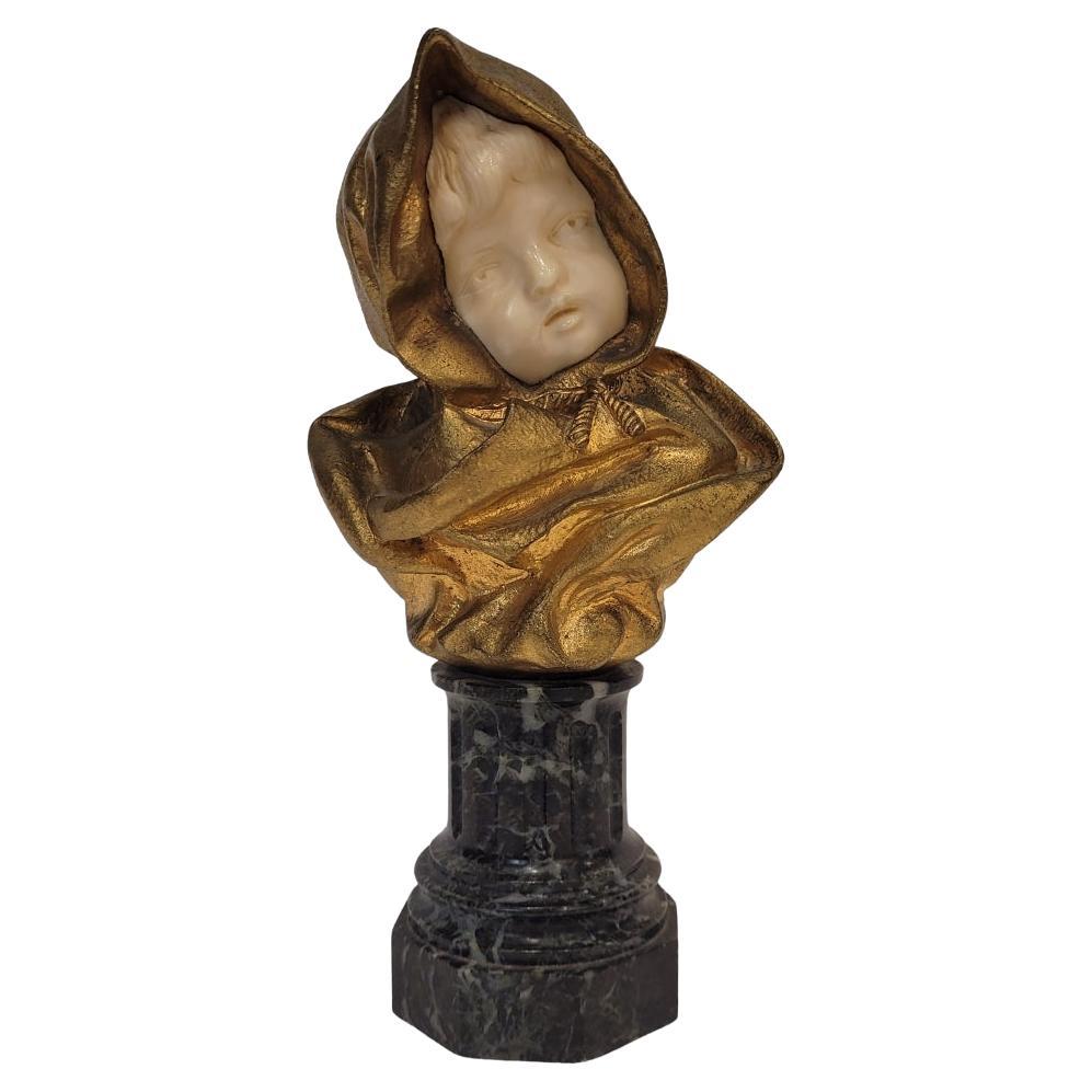 Busto di bambino in marmo crisoelefantino in stile Art Nouveau francese, dopo G. de Thouin