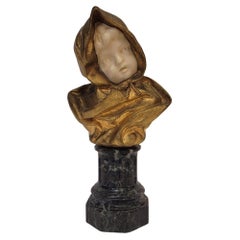 Buste d'enfant en marbre chrysoelephantine Art nouveau français, d'après G. de Thouin