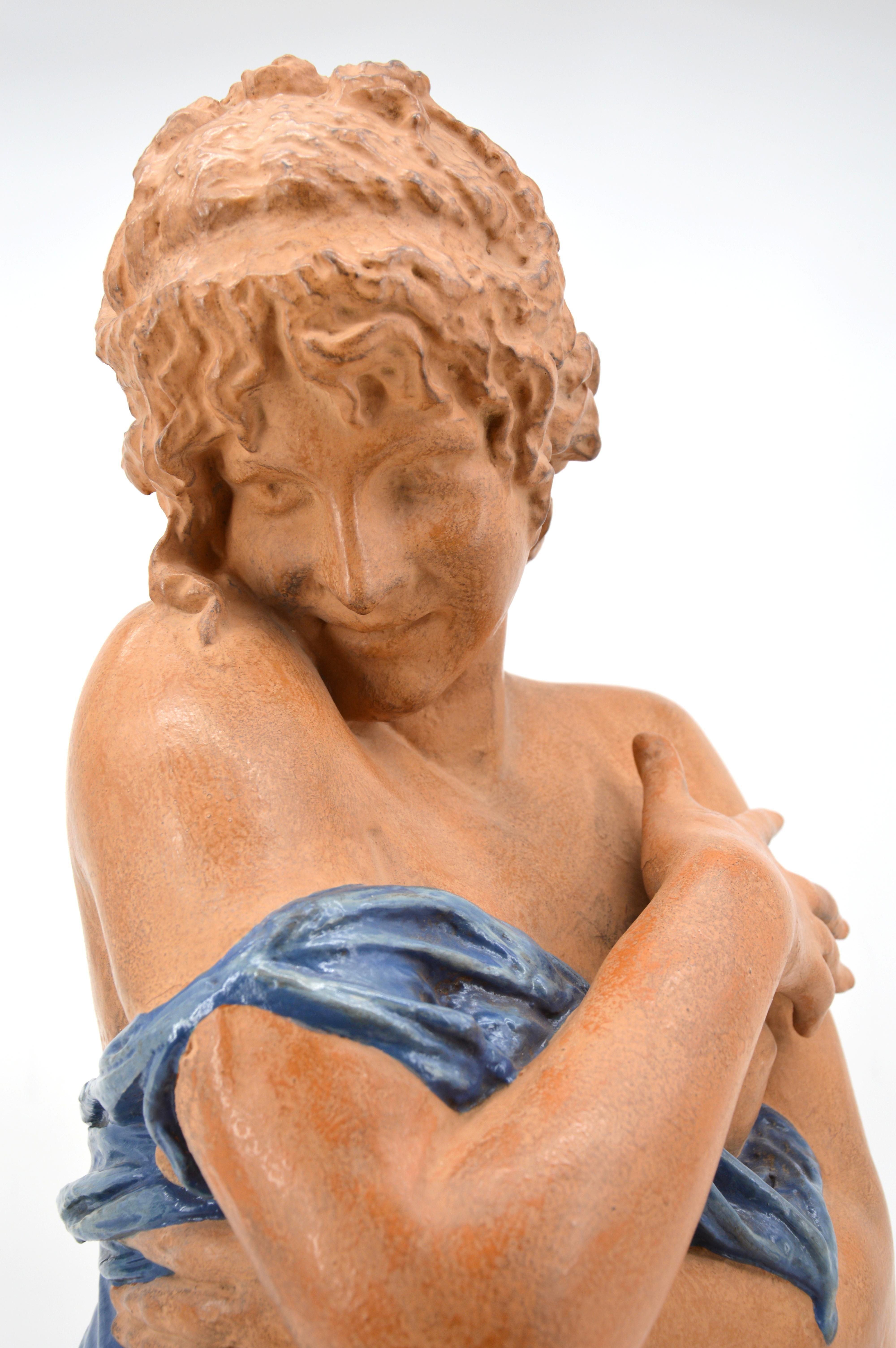 French Art Nouveau plaster sculpture, France, circa 1900. Young woman bust. Measures: Height 23.2