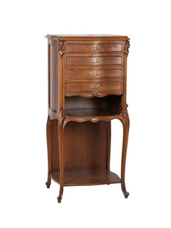 French Art Nouveau Cabinet, Handcrafted Walnut & Bronze, 1900s