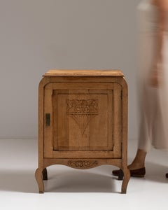 French Art Nouveau Cabinet, Light Oak, Carved Floral Motif, 1910s