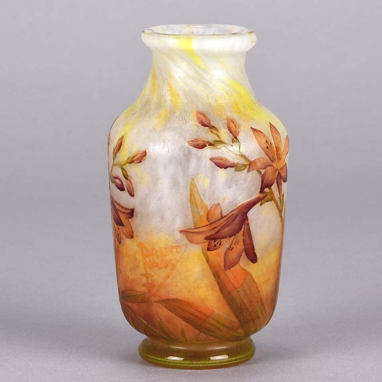 Etched French Art Nouveau Cameo Glass Vase 