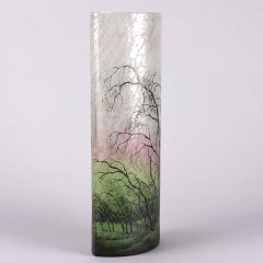French Art Nouveau Cameo Glass Vase "Grande Paysage Pluie" by Daum Freres