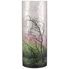 French Art Nouveau Cameo Glass Vase "Grande Paysage Pluie" by Daum Freres