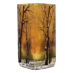 French Art Nouveau Cameo Glass Vase "Paysage d’Hiver" by Daum Frères
