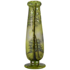 French Art Nouveau Cameo Glass Vase "Spring Landscape Vase" by Daum Frères