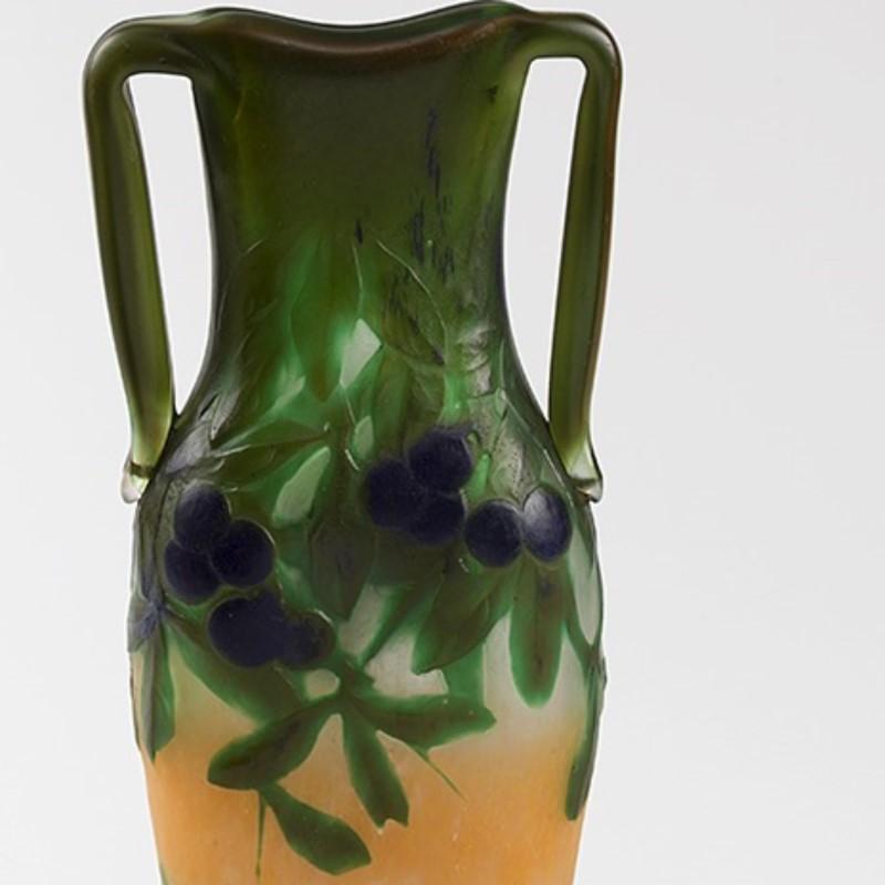 French Art Nouveau Cameo Glass Vase with Applied Handles by Daum In Excellent Condition In New York, NY