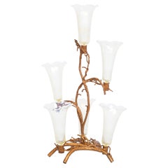 French Art Nouveau Candelabra Epergne with Vaseline Glass Trumpet Holders C.1900