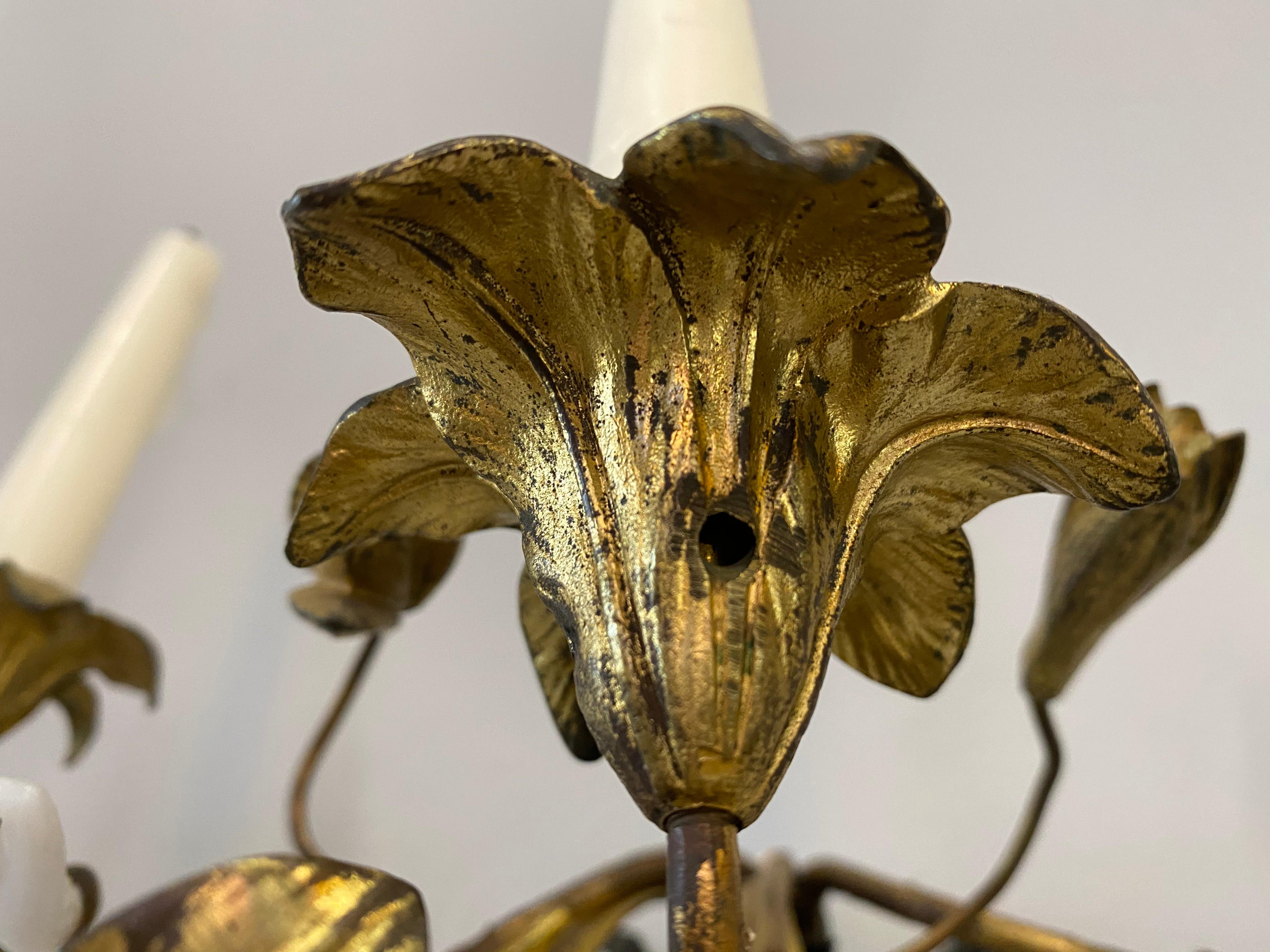French Art Nouveau Candleholder, 1900, Gilded, Floral , with Glass Blossoms 6