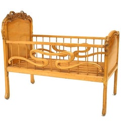 Vintage French Art Nouveau Fruitwood Crib