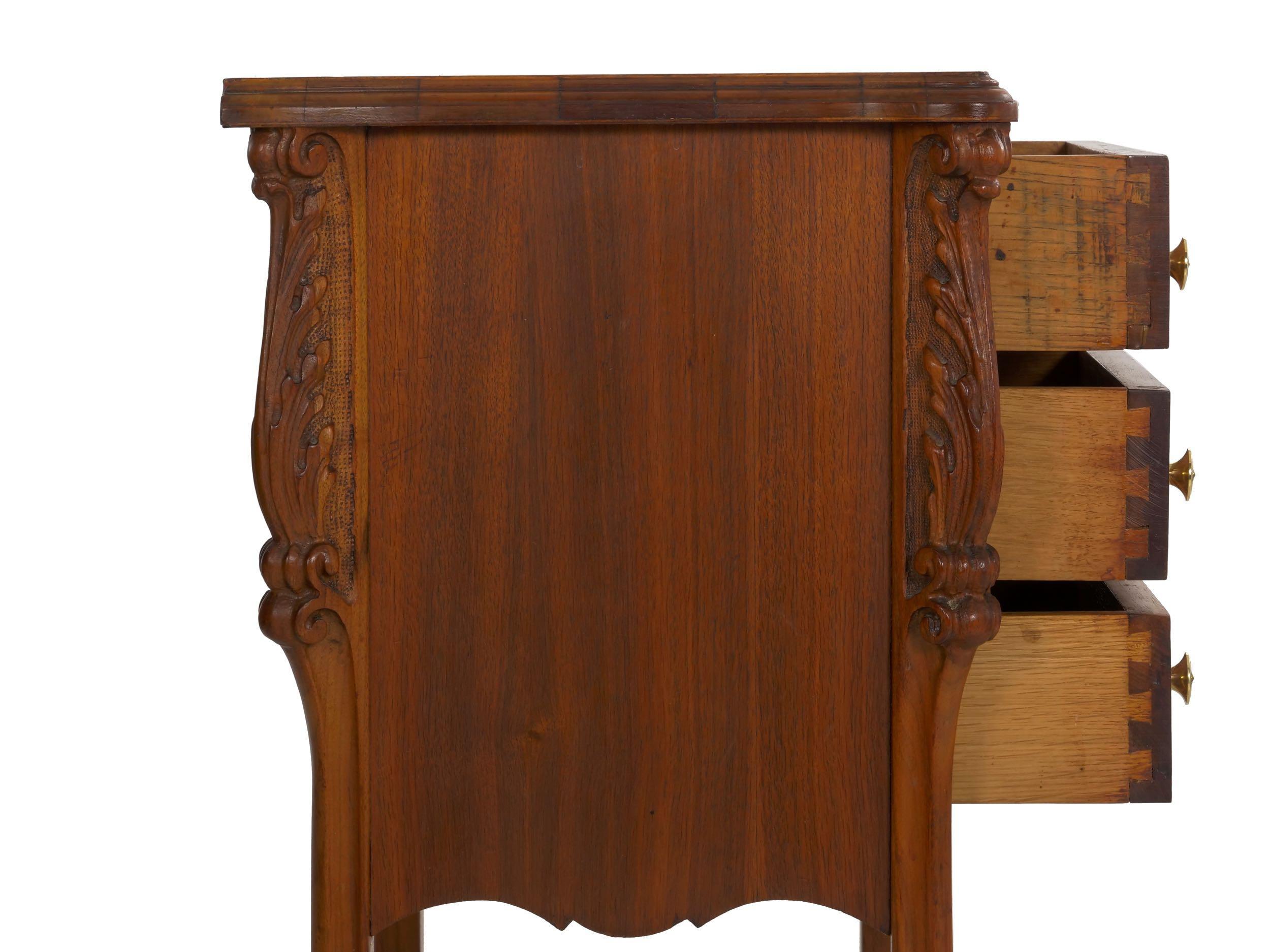 French Art Nouveau Carved Walnut Nightstand Tables, a Pair 5