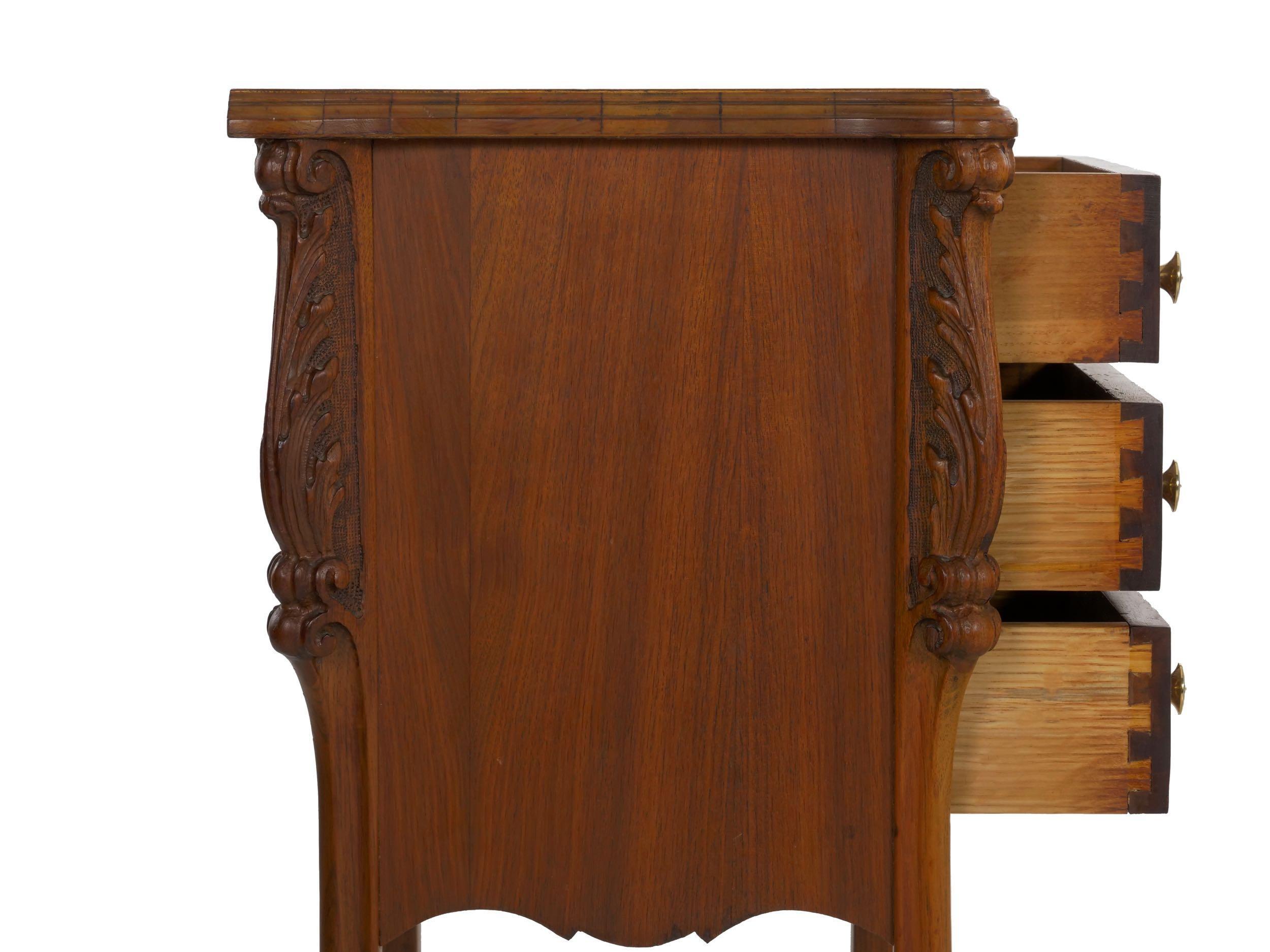 French Art Nouveau Carved Walnut Nightstand Tables, a Pair 6