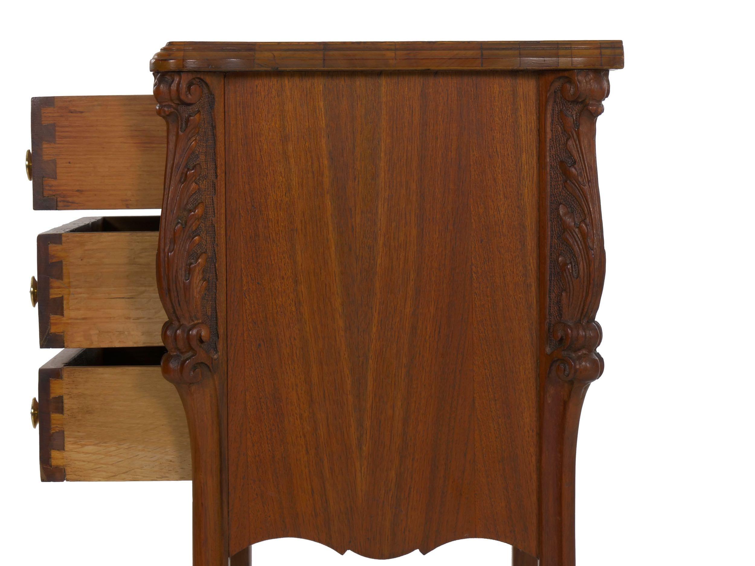 French Art Nouveau Carved Walnut Nightstand Tables, a Pair 8
