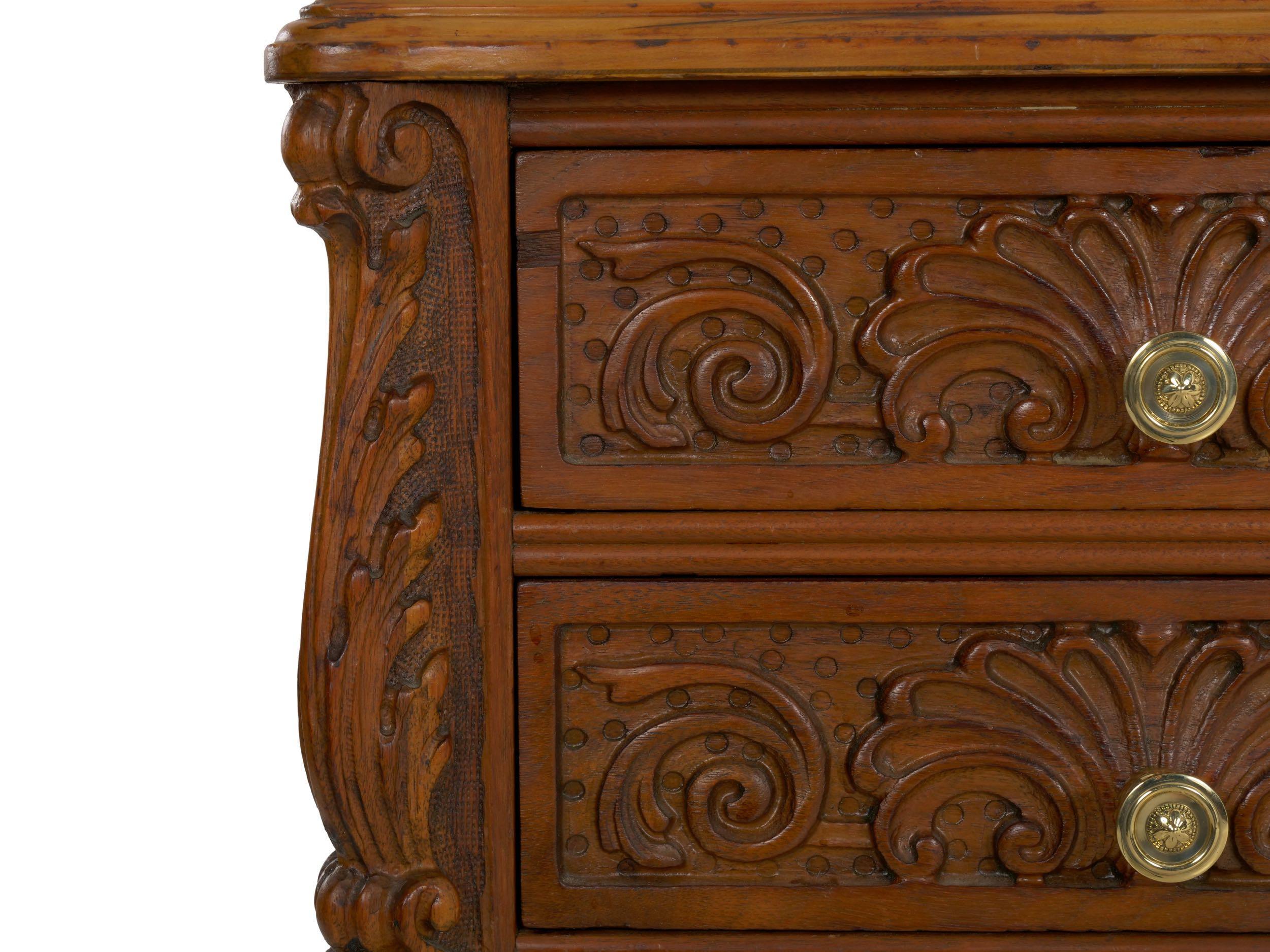 French Art Nouveau Carved Walnut Nightstand Tables, a Pair 11