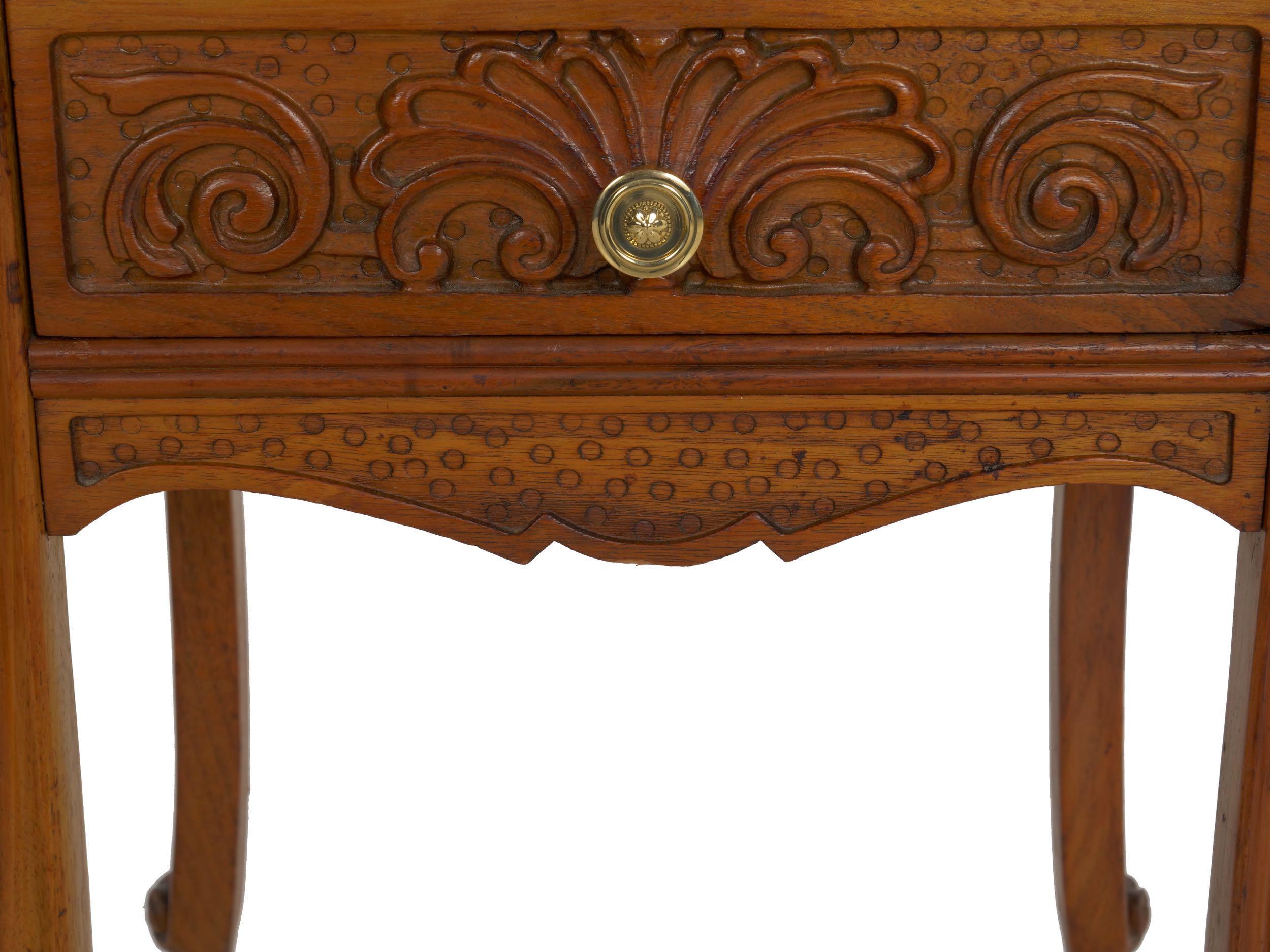 French Art Nouveau Carved Walnut Nightstand Tables, a Pair 12