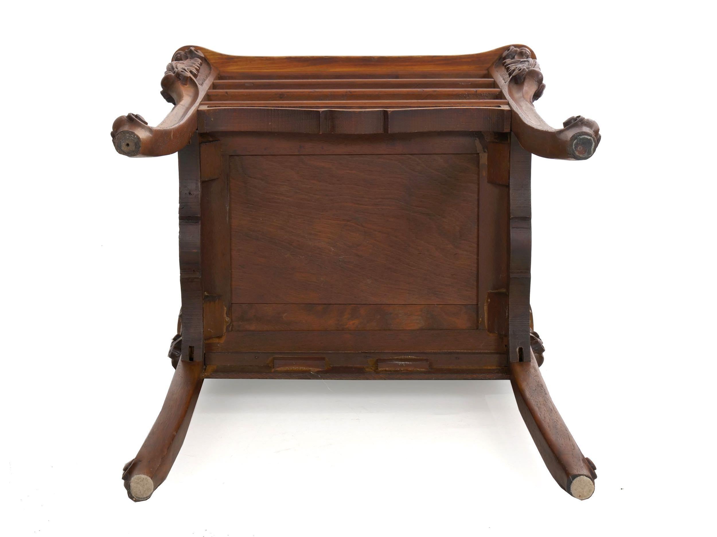 French Art Nouveau Carved Walnut Nightstand Tables, a Pair 1