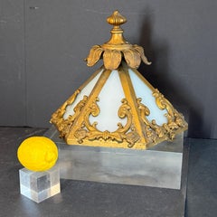 French Art Nouveau Cast Bronze Crown Sculpture Fragment w Opaline Glass