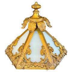 French Art Nouveau Cast Bronze Crown Sculpture Fragment w Opaline Glass