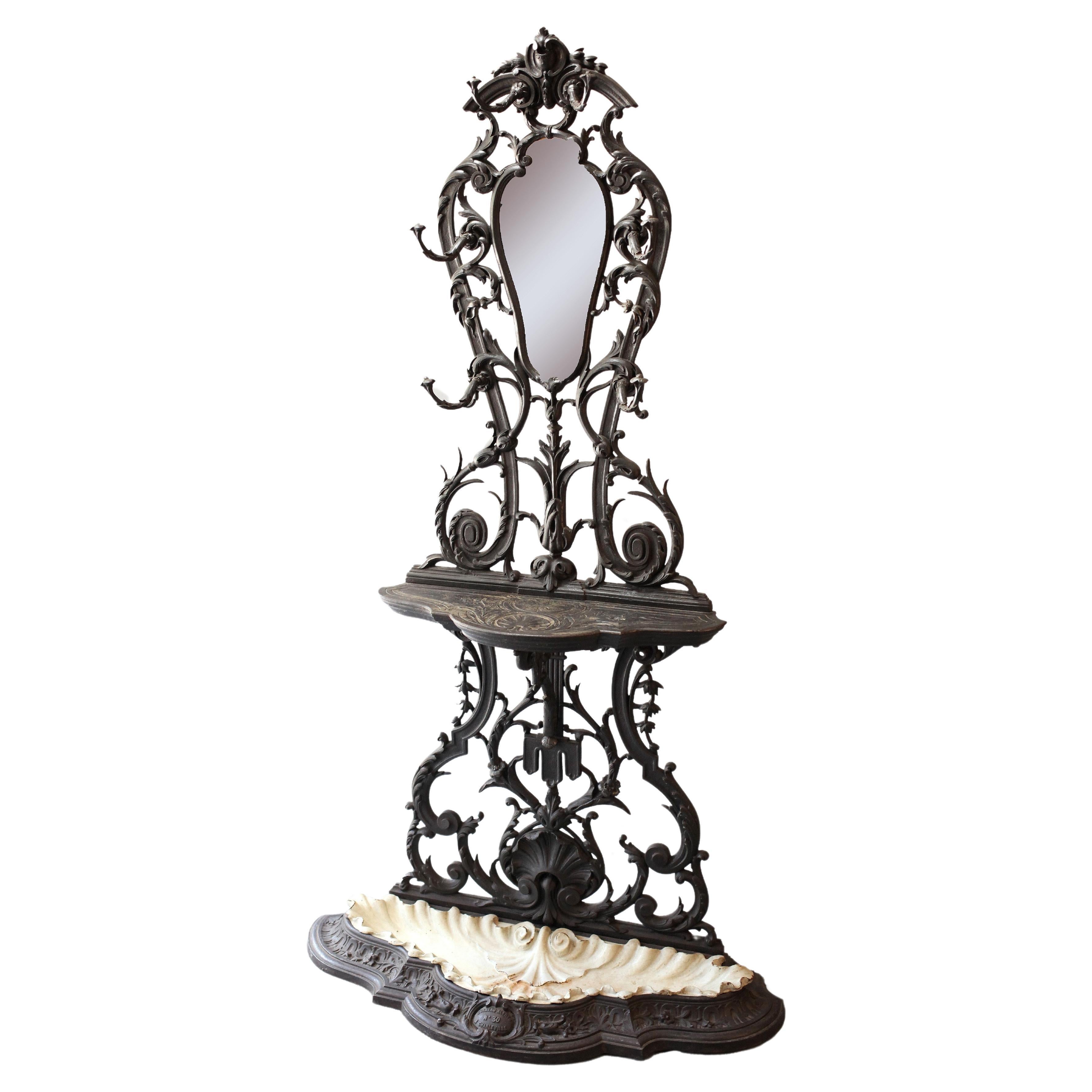 French Art Nouveau Cast Iron Hall Tree By Alfred Corneau ca.1900 For Sale
