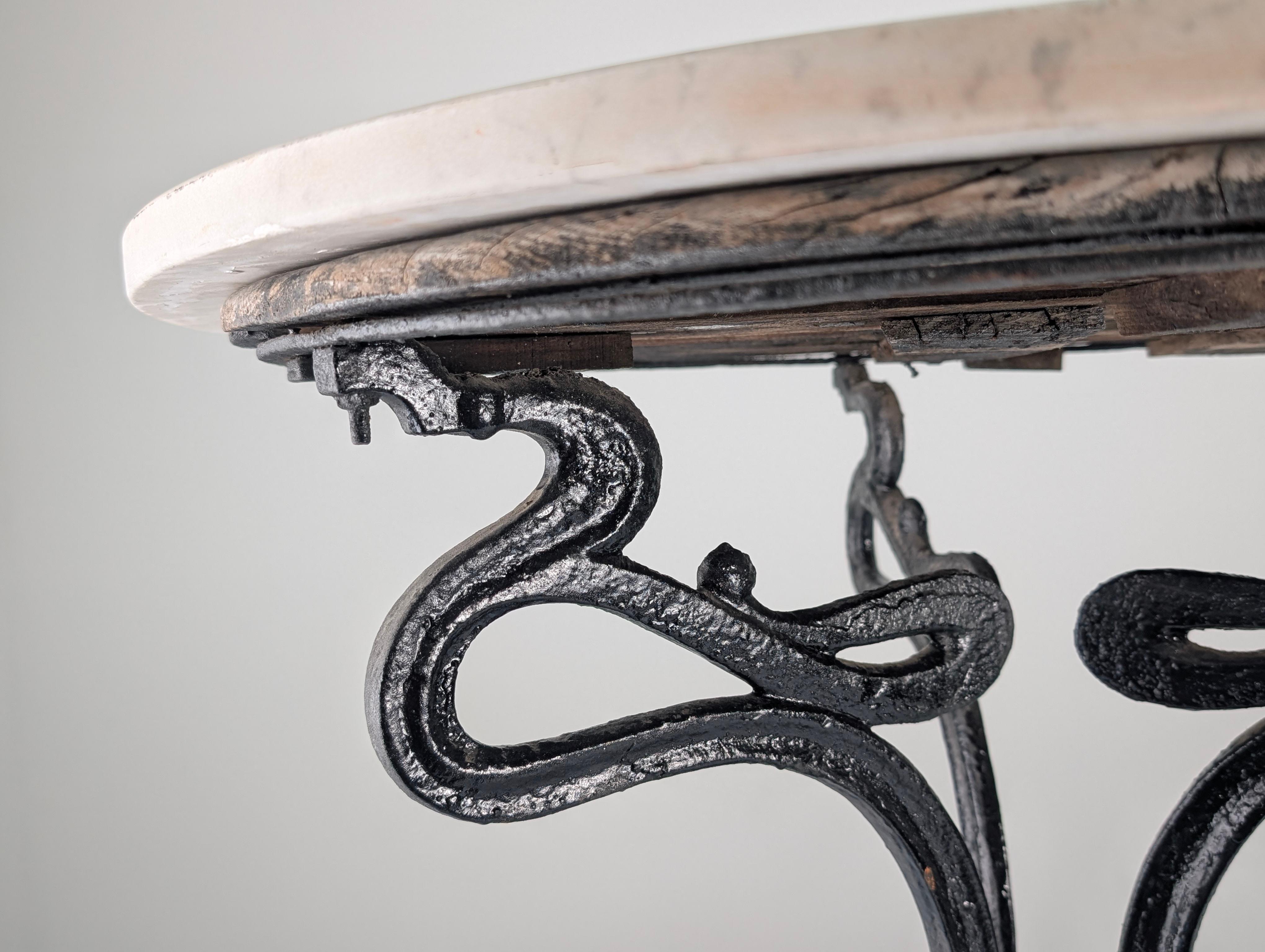 French Art Nouveau Cast Iron Table and White Marble 1900s For Sale 7