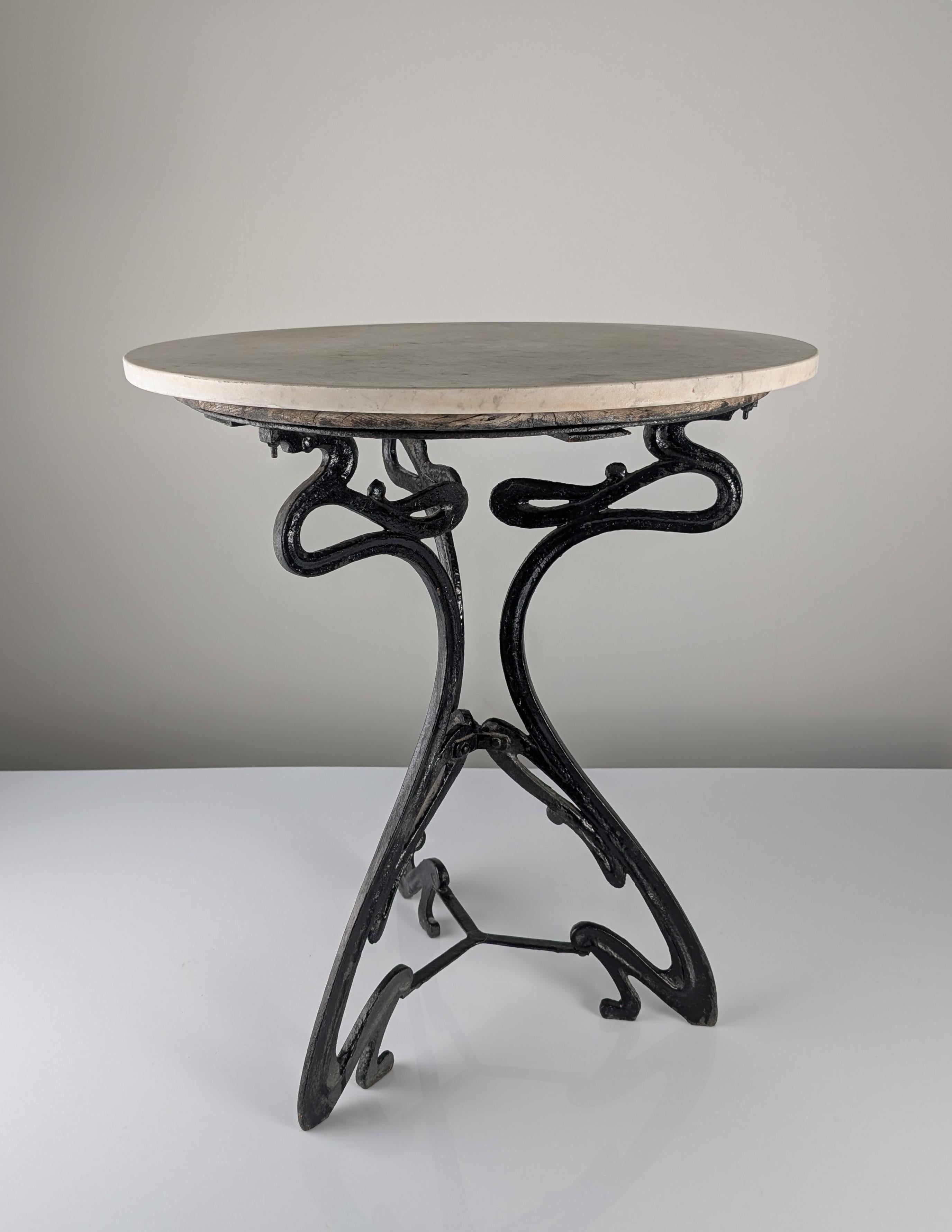 French Art Nouveau Cast Iron Table and White Marble 1900s For Sale 8