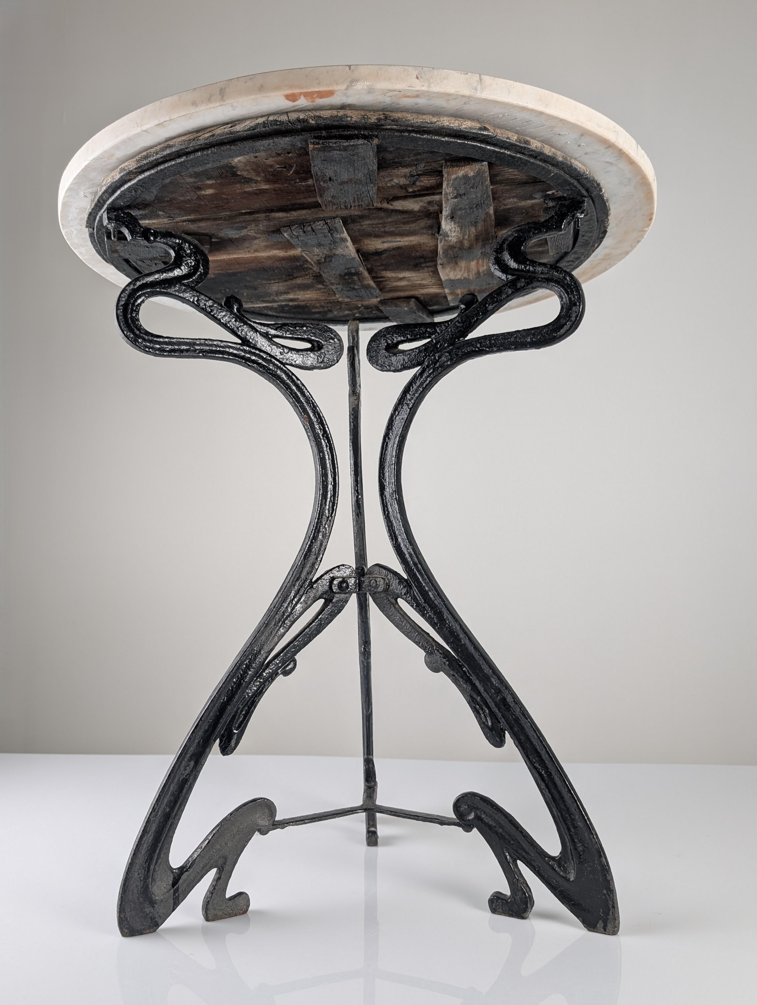 French Art Nouveau Cast Iron Table and White Marble 1900s For Sale 10
