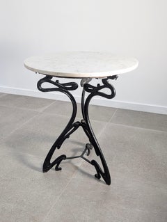 French Art Nouveau Cast Iron Table and White Marble 1900s