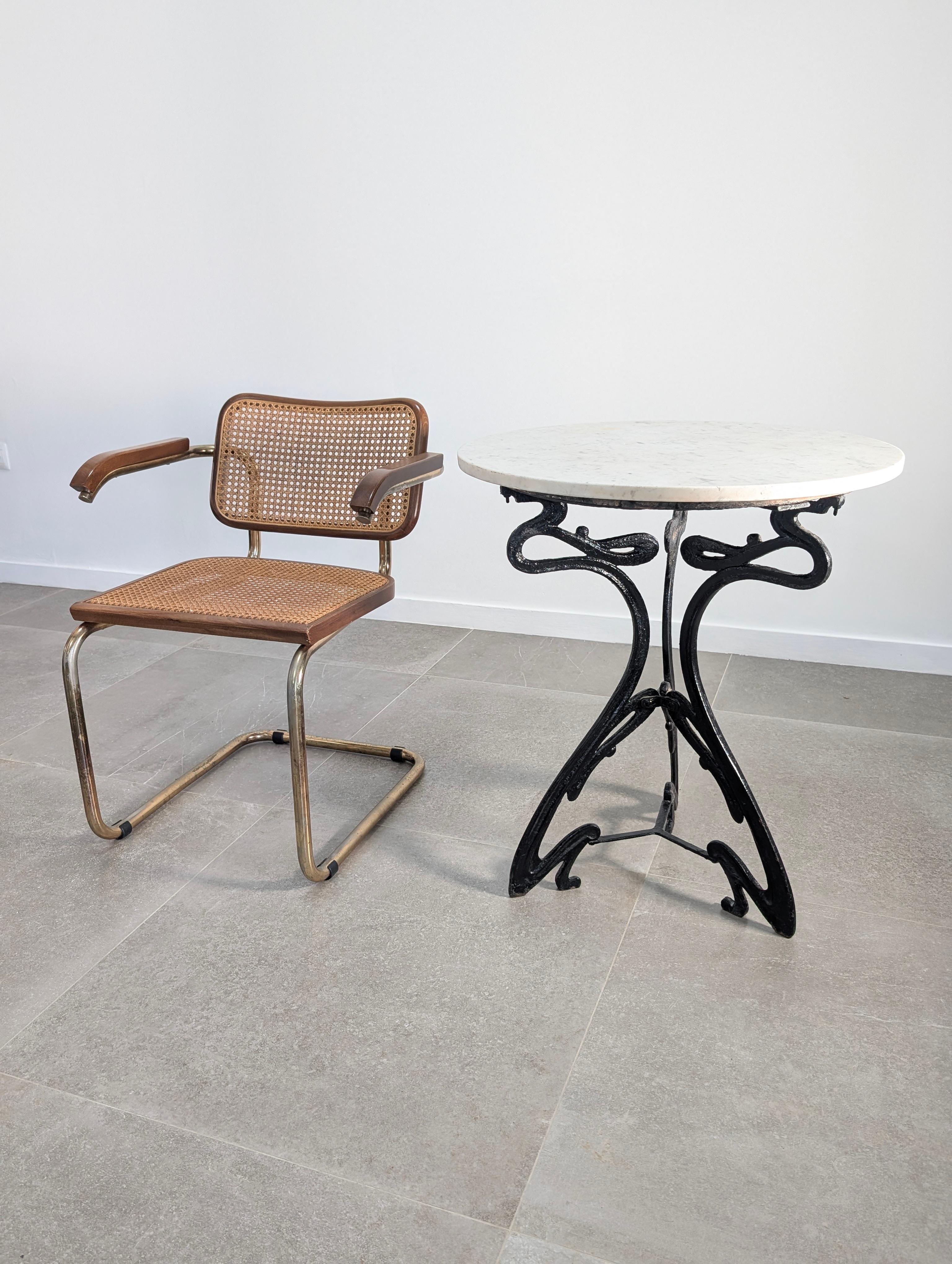 19th Century French Art Nouveau Cast Iron Table and White Marble 1900s For Sale