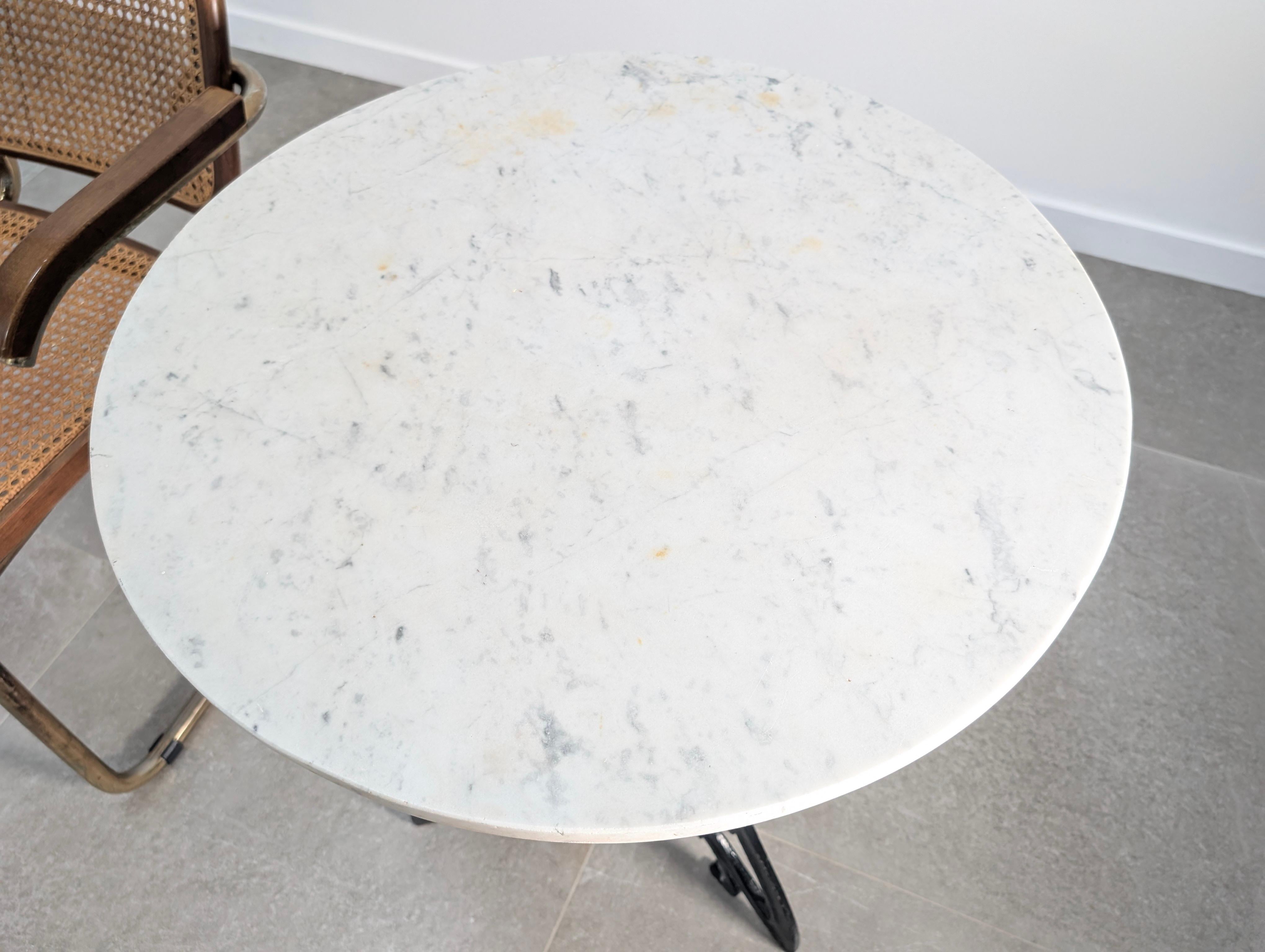 French Art Nouveau Cast Iron Table and White Marble 1900s For Sale 2