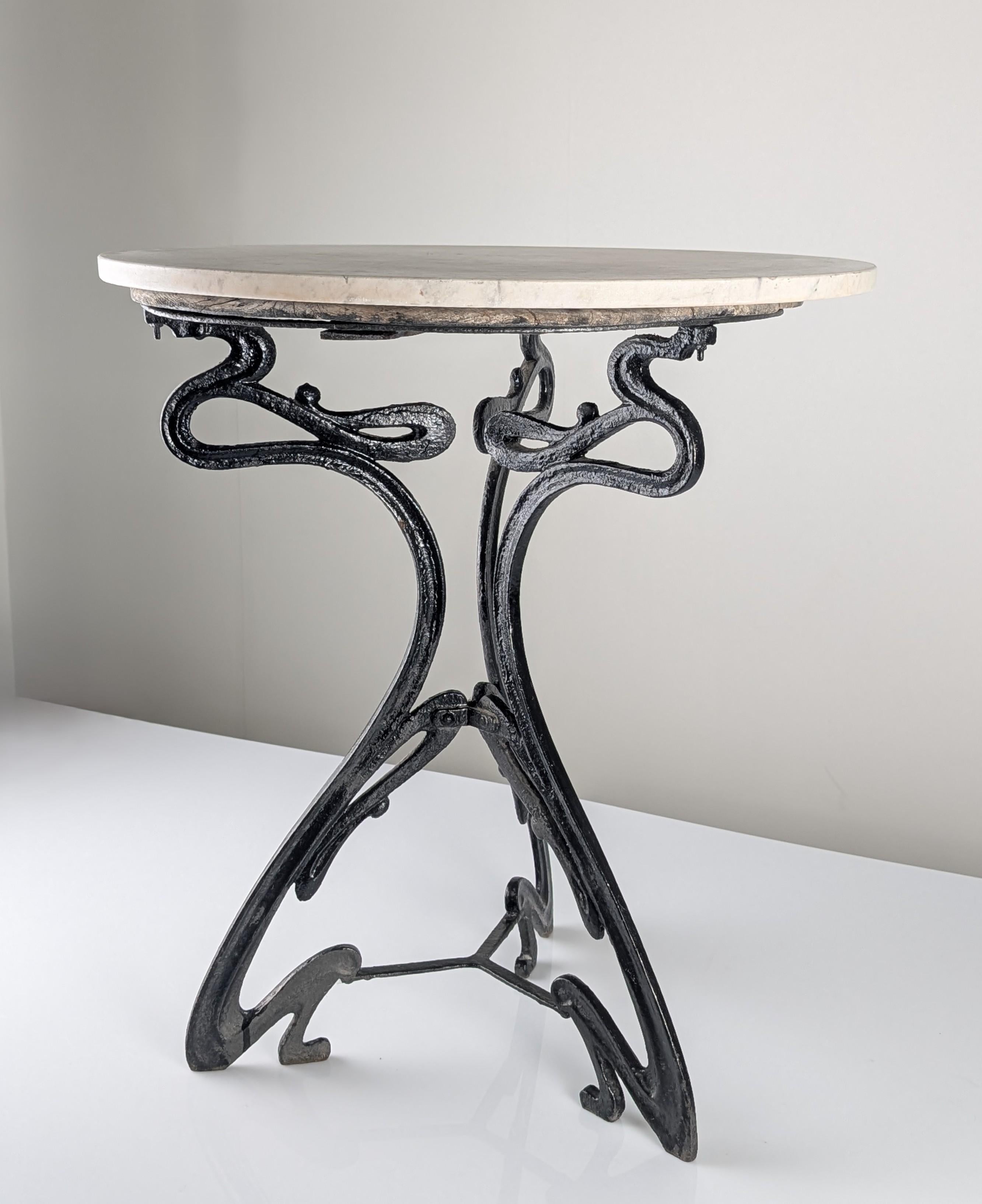 French Art Nouveau Cast Iron Table and White Marble 1900s For Sale 4