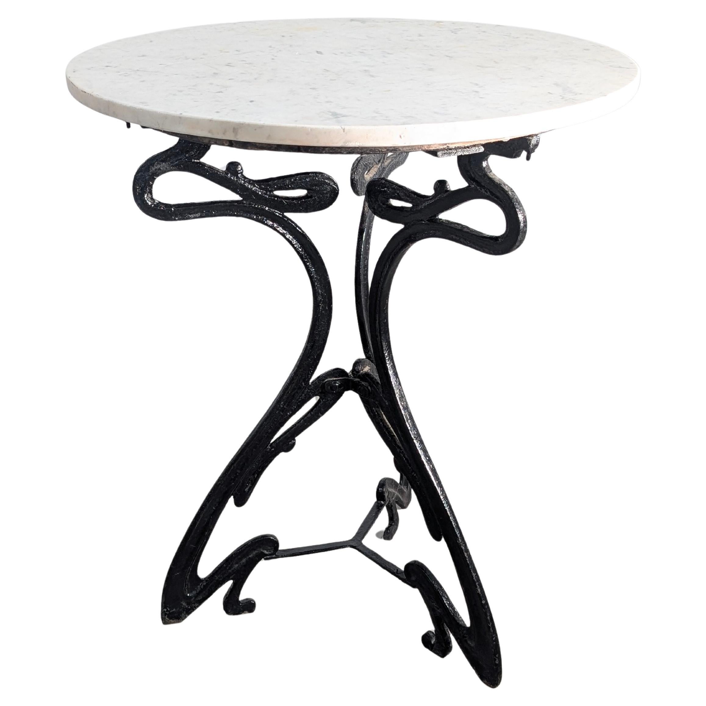 French Art Nouveau Cast Iron Table and White Marble 1900s For Sale