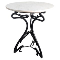 French Art Nouveau Cast Iron Table and White Marble 1900s