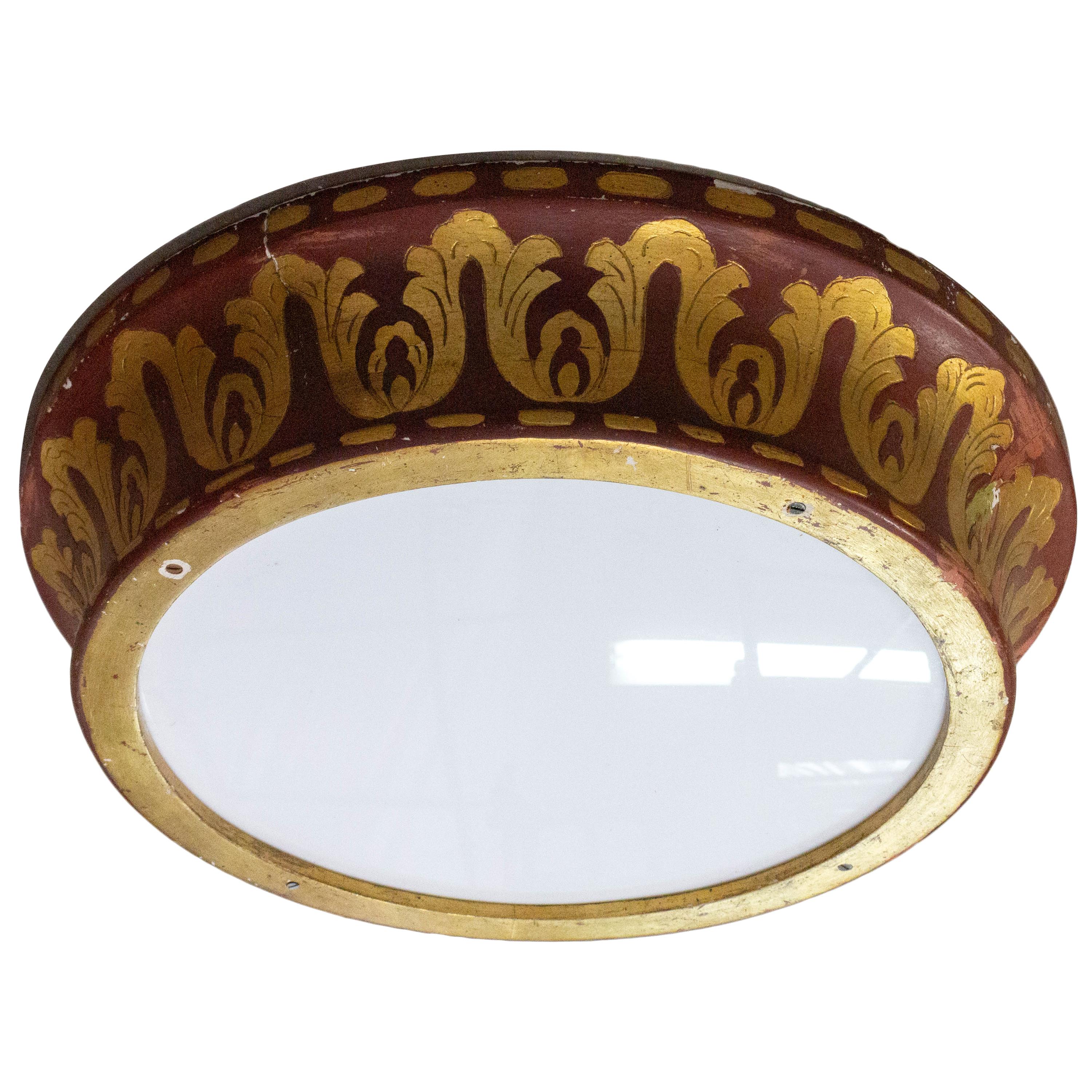 French Art Nouveau Ceiling Light Painted Wood, Early 20th Century